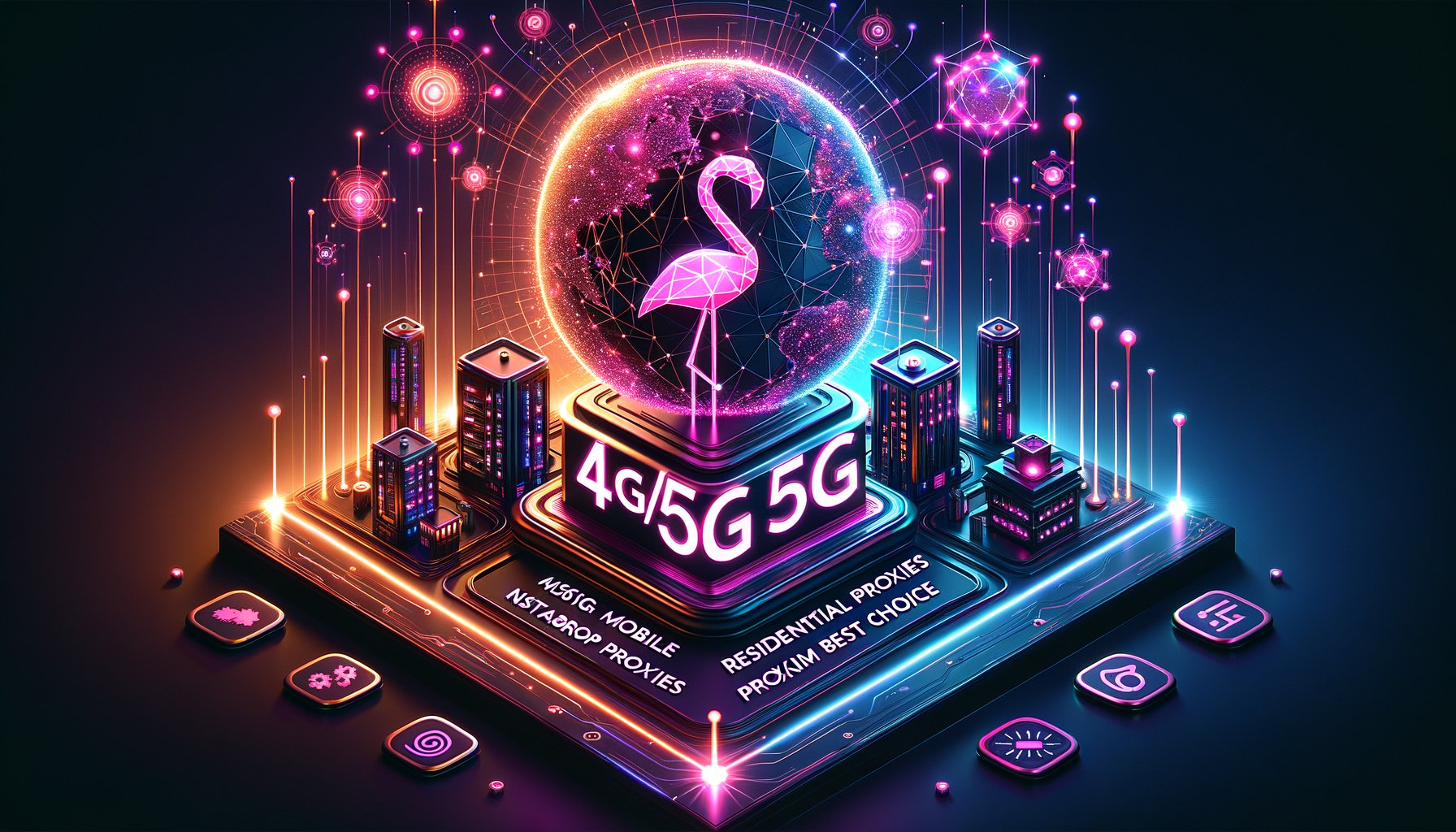 Comparison of a smartphone and a house icon, symbolizing 4G/5G Mobile Proxies vs. Residential Proxies for Instagram automation, with a magnifying glass over an Instagram logo.