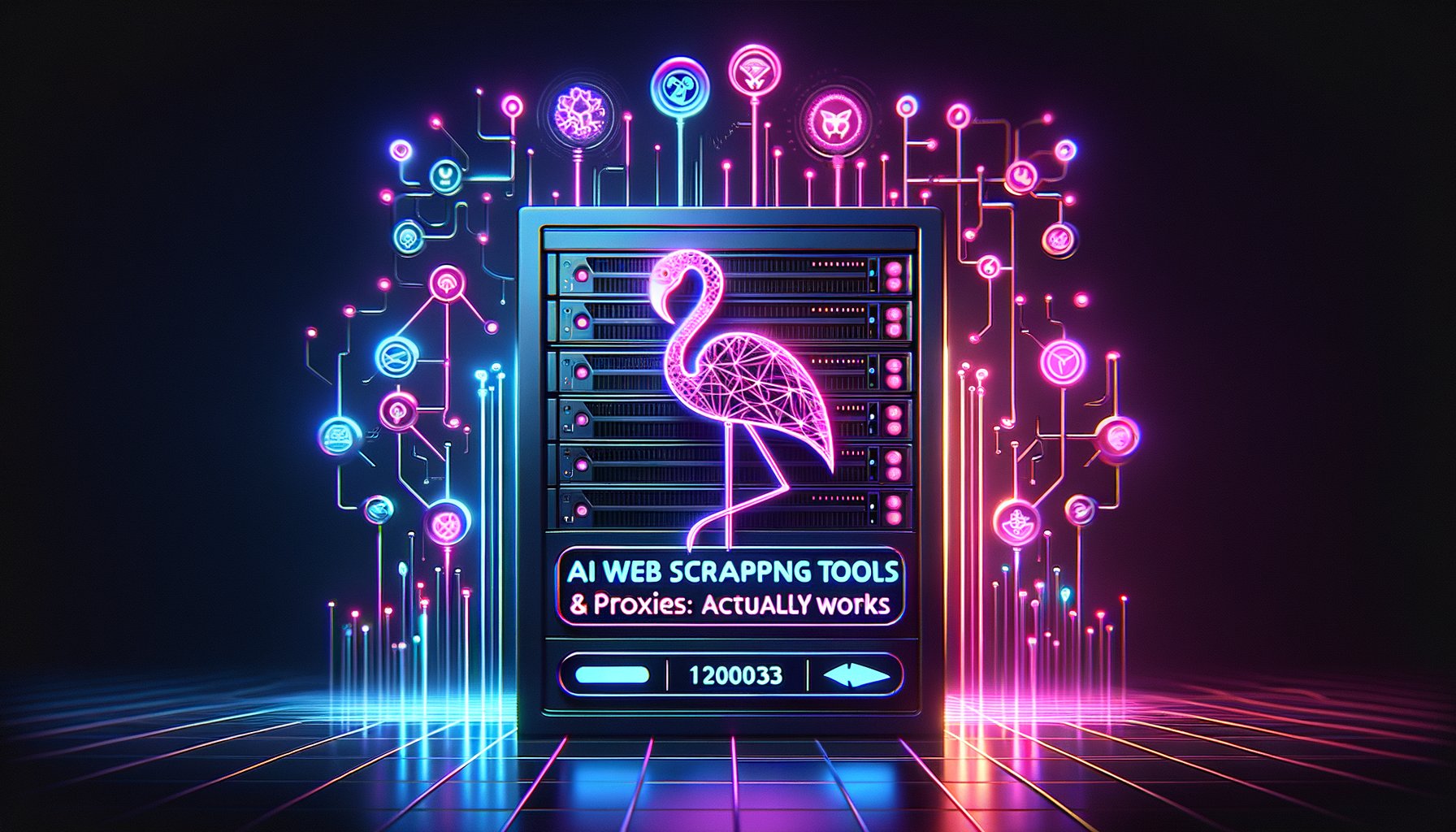 AI web scraping tools integrated with proxies for efficient data collection in 2026, showing a futuristic data visualization