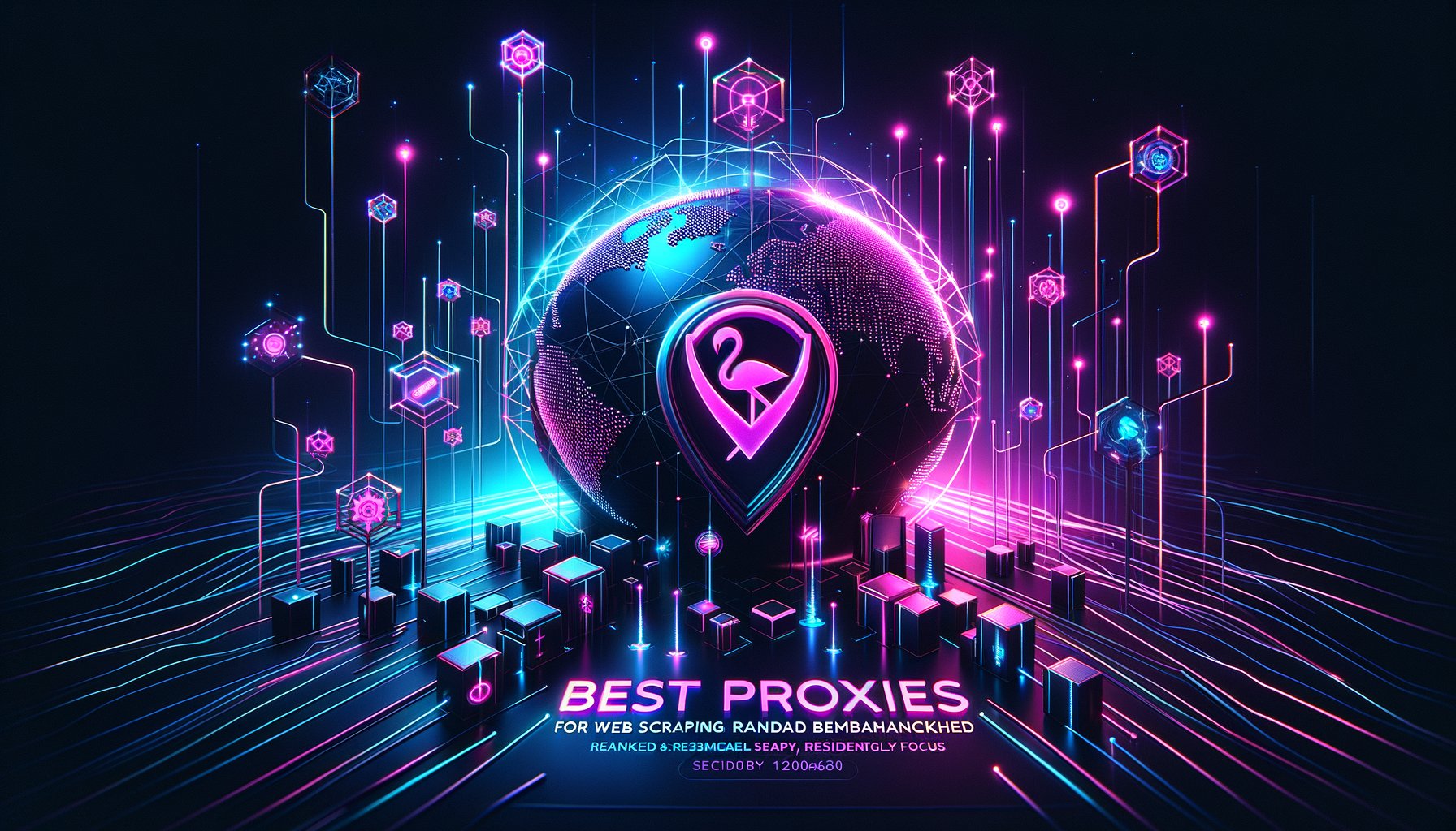 Illustration of a network of residential proxies facilitating secure and efficient web scraping data extraction in 2026, with data flowing seamlessly.