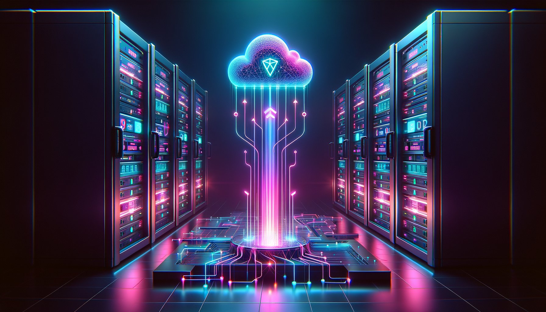 A visual representation of an anonymous web scraping process, with a network of rotating proxies protecting a scraper from website IP bans, featuring FlamingoProxies branding.