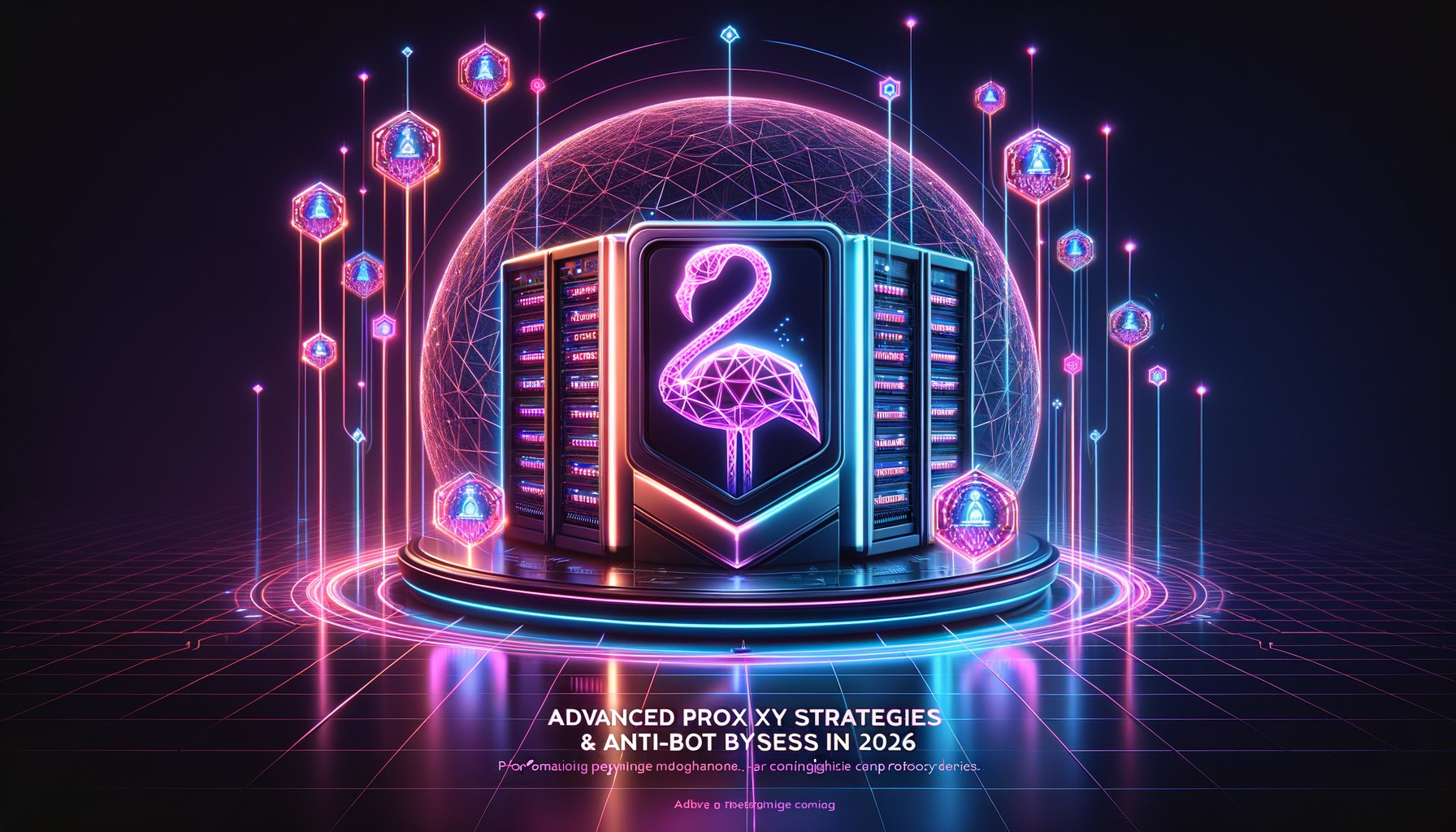 Computer screen showing a cybersecurity padlock icon overlaid with network lines, representing advanced anti-bot bypass strategies using proxies.